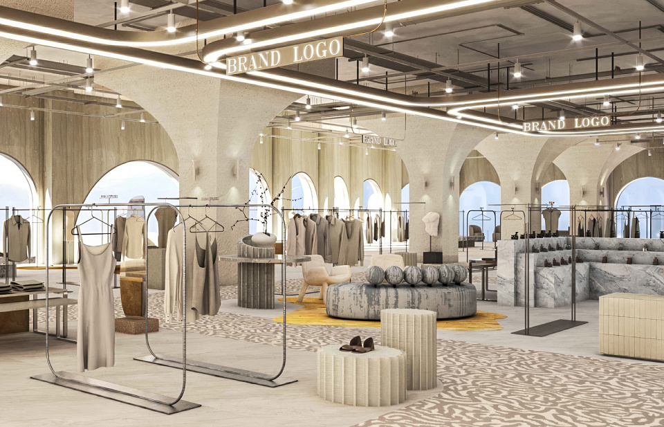 Проект торгового оборудования с вешалими из нержавеющей стали